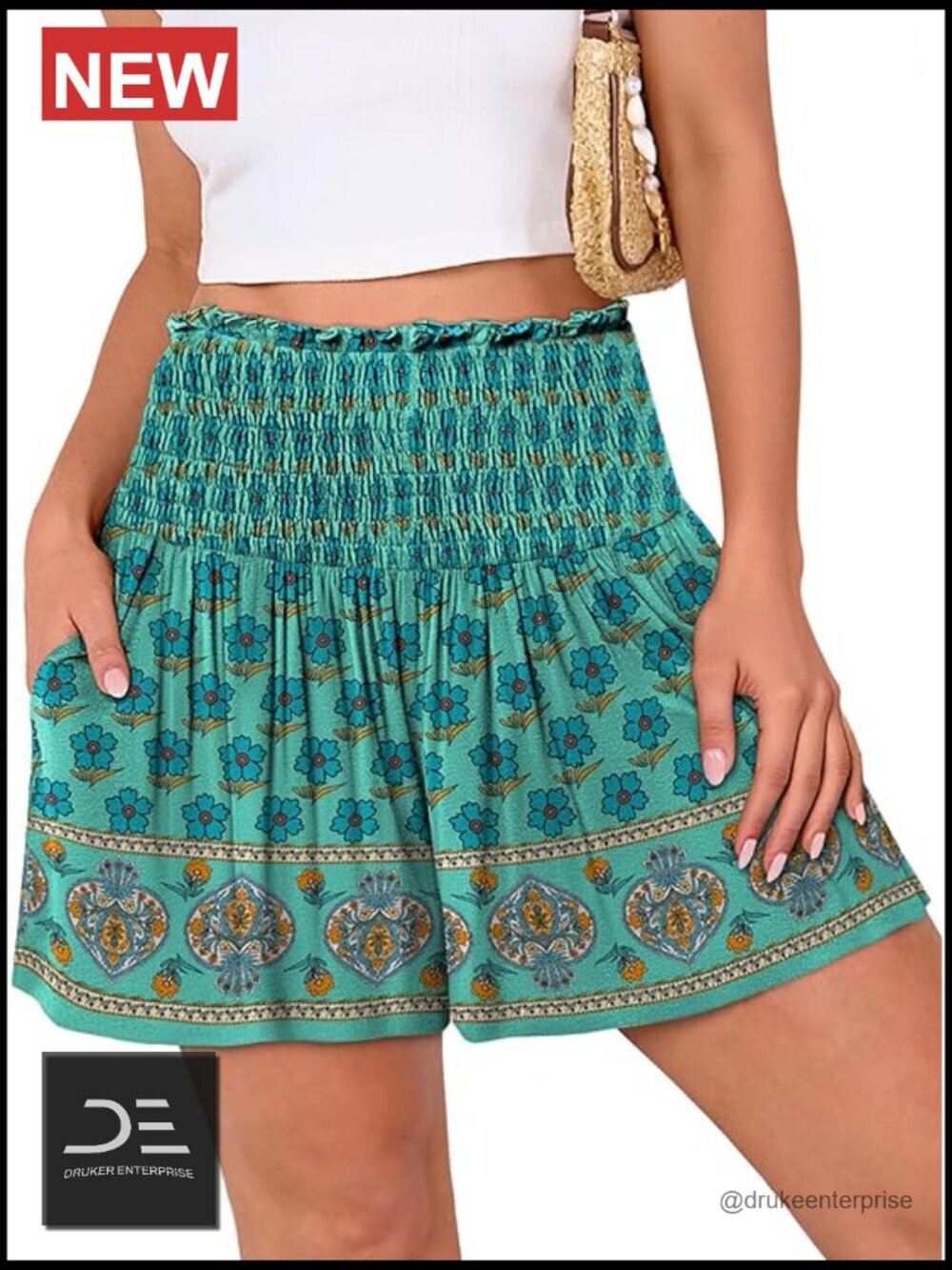 High Smocked Waist Wide Leg Lounge Shorts with Pockets